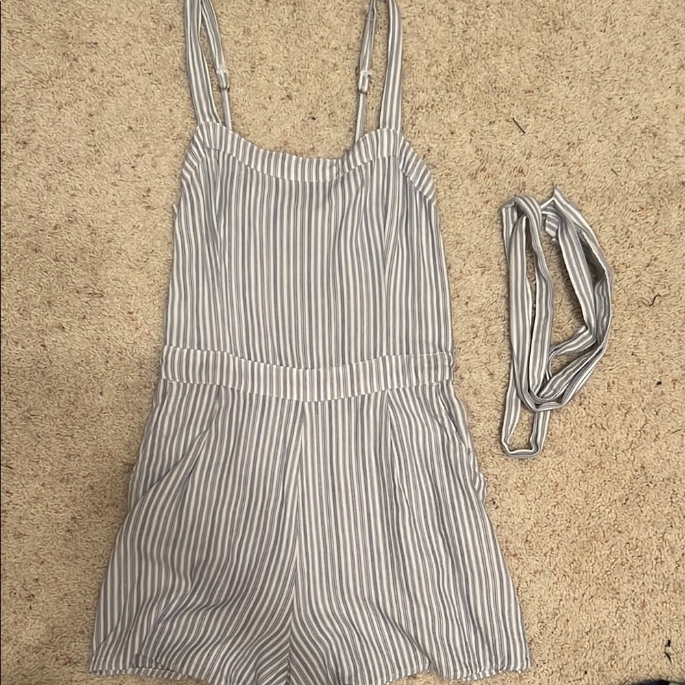 Blue and white striped romper